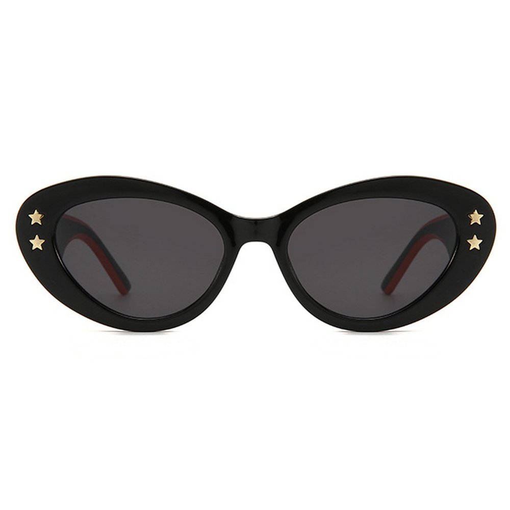 Fashion Women Oval Sunglasses Vintage Luxury Rivet Cat Eye Sunglasses Retro Ladies Black Eyewear Shades UV400  (black)
