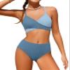 Aulyffo Girls Swimsuits Size 14-16 Girl Bathing Suits Size 14-16 Criss Cross Bikini Two Piece Bathing Suit for Girls V-Neck Swimwear Blue view 1