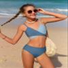 Aulyffo Girls Swimsuits Size 14-16 Girl Bathing Suits Size 14-16 Criss Cross Bikini Two Piece Bathing Suit for Girls V-Neck Swimwear Blue view 2