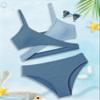Aulyffo Girls Swimsuits Size 14-16 Girl Bathing Suits Size 14-16 Criss Cross Bikini Two Piece Bathing Suit for Girls V-Neck Swimwear Blue view 4