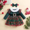BeQeuewll Baby Girl Christmas Outfit Red Green Dress Long Sleeve Velvet Party Tulle Dress Toddler Christmas Clothes Winter (Plaid Green, 18-24 Months) view 3