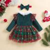 BeQeuewll Baby Girl Christmas Outfit Red Green Dress Long Sleeve Velvet Party Tulle Dress Toddler Christmas Clothes Winter (Plaid Green, 18-24 Months) view 4