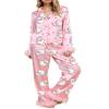 Aonoapll Women Feather Trim Pajama Set Christmas Button Down Tops Pants Lounge Sets Cute Santa 2 Piece Sleepwear Nightwear(Bright Pink,Large) view 1