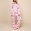 Aonoapll Women Feather Trim Pajama Set Christmas Button Down Tops Pants Lounge Sets Cute Santa 2 Piece Sleepwear Nightwear(Bright Pink,Large) view 2