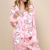 Aonoapll Women Feather Trim Pajama Set Christmas Button Down Tops Pants Lounge Sets Cute Santa 2 Piece Sleepwear Nightwear(Bright Pink,Large) view 4