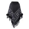 NATHGAM Women's Turtleneck Tassel Wraps Shawl Boho Faux Fur Trim Winter Poncho Sweater Oversized Embroidered Soft Cape Cloak view 1