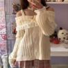 Adoeren Women Off Shoulder Sweater Cute Long Sleeve Lace Trim Knit Top Fall Fashion Y2k Knitted Pullover Jumper Fairycore(Basic Beige,XL) view 2