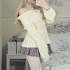 Adoeren Women Off Shoulder Sweater Cute Long Sleeve Lace Trim Knit Top Fall Fashion Y2k Knitted Pullover Jumper Fairycore(Basic Beige,XL) view 4