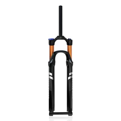 MLIKYRGK 27.5/29In Mountain Bike Air Suspension Fork Boost Thru Axle 15 * 110mm Front Fork 90mm Travel Straight/Tapered Tube Manual/Remote Lockout Rebound Adjust Disc Brake(Gold,27.5" 1-1/8 HL)