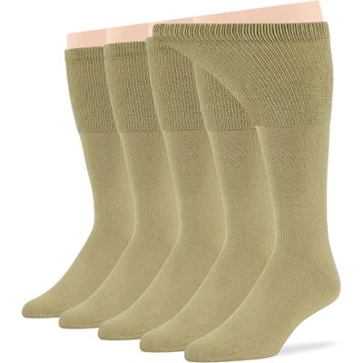 7BigStars Men Diabetic Extra Wide Dress Business Cotton Mid Calf Socks - 5 Pack Large - Solid Casual - Sock Size 10-13 Shoe Size 9-12 L Khaki