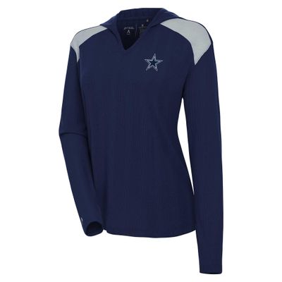 Antigua Women's Navy Dallas Cowboys Opulent Long Sleeve Hoodie T-Shirt