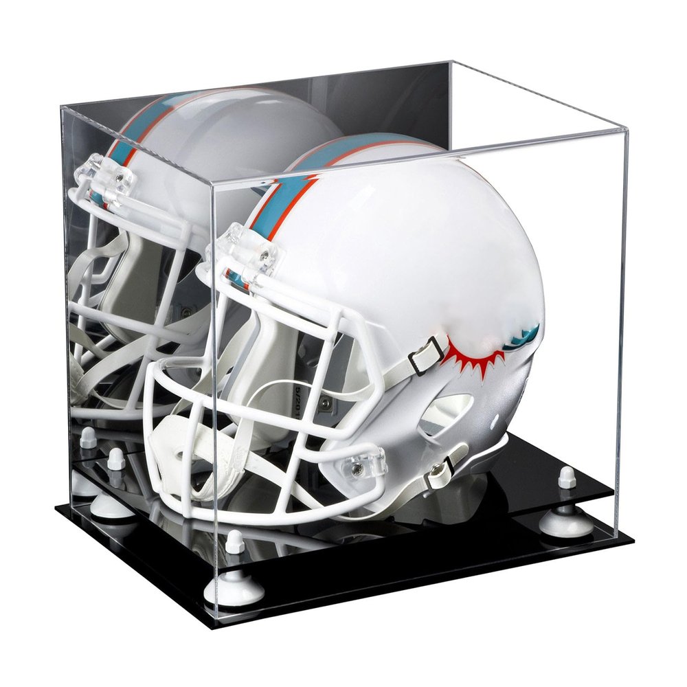 Acrylic Display Case for Full Size Football Helmet Premium Football Display Case with Black Base & White Risers Protects Sports Memorabilia & Collectibles, dimension 14.5"L x 11"W x 12"H (A002/V44)