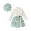 KMBANGI Toddler Girl Skirt Set Knitted Ribbed Long Sleeve T-Shirt Tops Plaid Tweed Pattern Skirt Beret Fall Winter Clothes (Mint Green, 12-18 Months) view 1