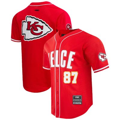 Pro Standard Men's Travis Kelce Red Kansas City Chiefs Mesh Button-Up Baseball Jersey