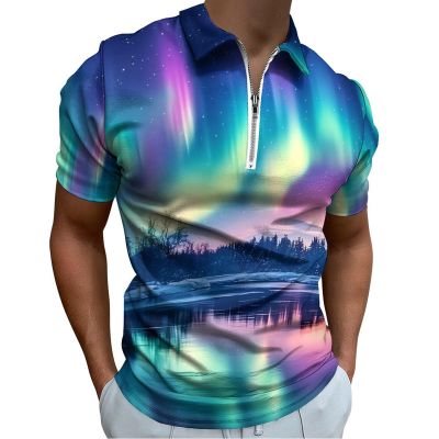 Northern Lights Mens Polo Shirts Short Sleeve Golf Shirt Golf Tees Slim Fit Athletic Work T-Shirt S
