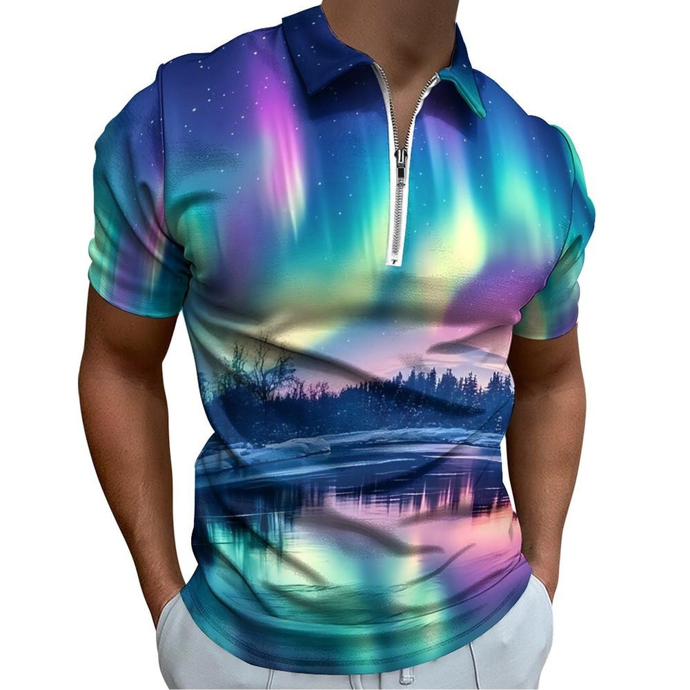 Northern Lights Mens Polo Shirts Short Sleeve Golf Shirt Golf Tees Slim Fit Athletic Work T-Shirt S