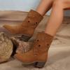 Mid Calf Boots for Women Pointed Toe Hollowed Out Cowboy Boots Pull On Suede Boots Western Riding Boots view 3