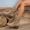 Mid Calf Boots for Women Pointed Toe Hollowed Out Cowboy Boots Pull On Suede Boots Western Riding Boots view 2