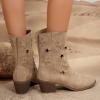 Mid Calf Boots for Women Pointed Toe Hollowed Out Cowboy Boots Pull On Suede Boots Western Riding Boots view 3