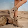 Mid Calf Boots for Women Pointed Toe Hollowed Out Cowboy Boots Pull On Suede Boots Western Riding Boots view 4