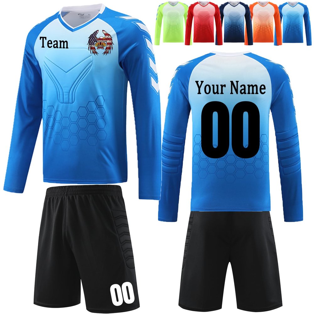 Custom Goalkeeper Jersey Elbow Padded Youth Adult Soccer Goalie Jersey Padded Personalized Name Number Team Logo