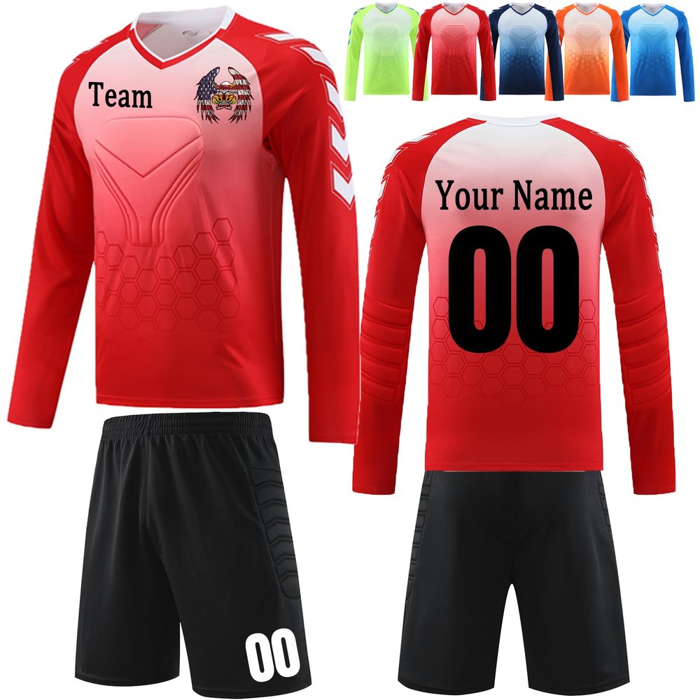 Custom Goalkeeper Jersey Elbow Padded Youth Adult Soccer Goalie Jersey Padded Personalized Name Number Team Logo
