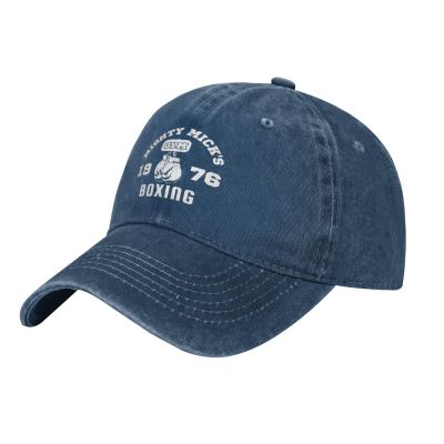 Mighty Mick's Boxing Gym 1976 Funny Dad Hat Men Women Distressed Washed Denim Cowboy Baseball Cap Navy Blue