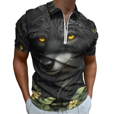 Black Wolf Mens Polo Shirts Short Sleeve Golf Shirt Golf Tees Slim Fit Athletic Work T-Shirt L