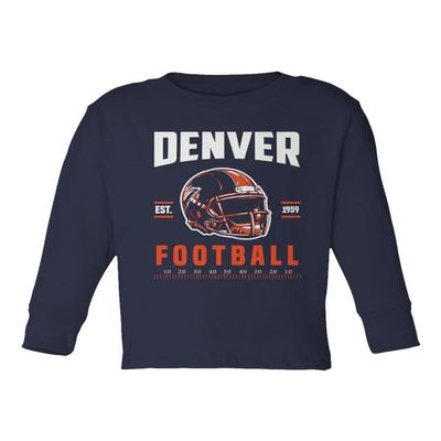 Dorluksy Denver Tee Apparel for Football Fans Supporter Toddler Long Sleeve T-Shirt (Navy, 2T)