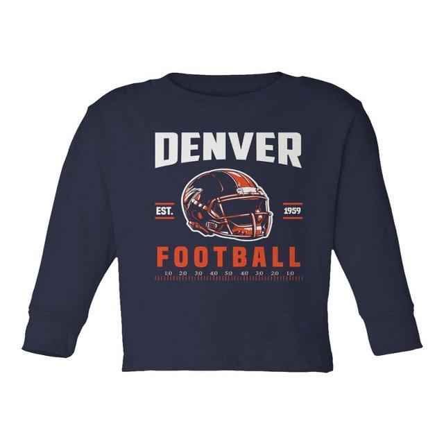 Dorluksy Denver Tee Apparel for Football Fans Supporter Toddler Long Sleeve T-Shirt (Navy, 2T)