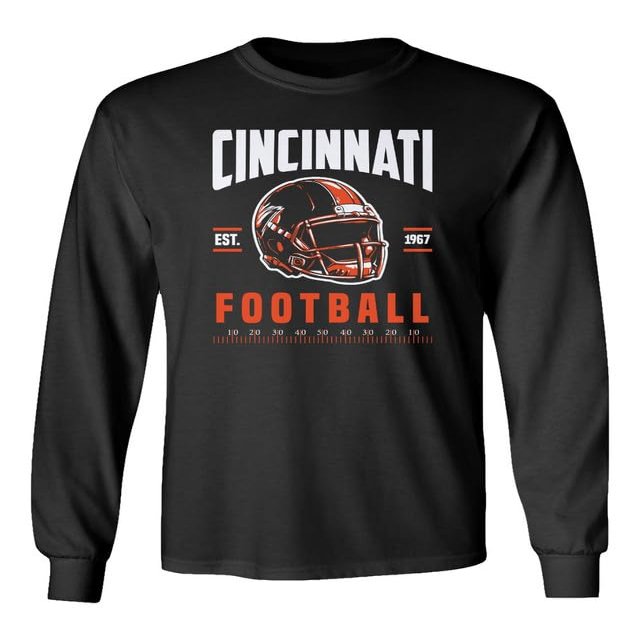 Dorluksy Cincinnati Tee Apparel for Football Fans Supporter Long Sleeve T-Shirt (Black, Small)