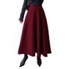 Womens Plaid Wool Long Skirt Vintage High Waist A-line Fall/Winter Midi Skirt Wine red M view 1