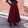 Womens Plaid Wool Long Skirt Vintage High Waist A-line Fall/Winter Midi Skirt Wine red M view 2