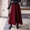 Womens Plaid Wool Long Skirt Vintage High Waist A-line Fall/Winter Midi Skirt Wine red M view 3