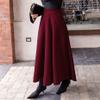 Womens Plaid Wool Long Skirt Vintage High Waist A-line Fall/Winter Midi Skirt Wine red M view 4