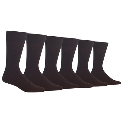 Chaps Men's Soft Touch True Rib Dress Crew Socks 6 Pair Pack, Brown, Men's Shoe Size 6.5-12