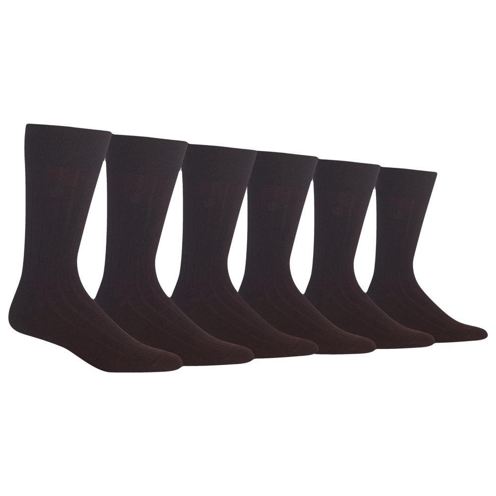 Chaps Men's Soft Touch True Rib Dress Crew Socks 6 Pair Pack, Brown, Men's Shoe Size 6.5-12