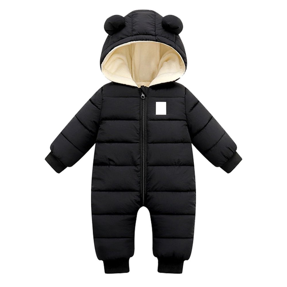 KAGAYD Baby Boys Girls Snowsuits Newborn Winter Warm Solid 1 Piece Outfits Infants Bear Hooded (Black, 12-18 Months)