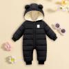 KAGAYD Baby Boys Girls Snowsuits Newborn Winter Warm Solid 1 Piece Outfits Infants Bear Hooded (Black, 12-18 Months) view 2