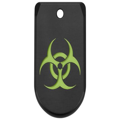 NDZ Performance Magazine Base Plate Finger Extension for Sig P365 & P365 SAS 9mm, Anodized Aluminum with Green Color Filled Engraving, P365 Accessories - Biohazard