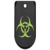 NDZ Performance Magazine Base Plate Finger Extension for Sig P365 & P365 SAS 9mm, Anodized Aluminum with Green Color Filled Engraving, P365 Accessories - Biohazard view 1
