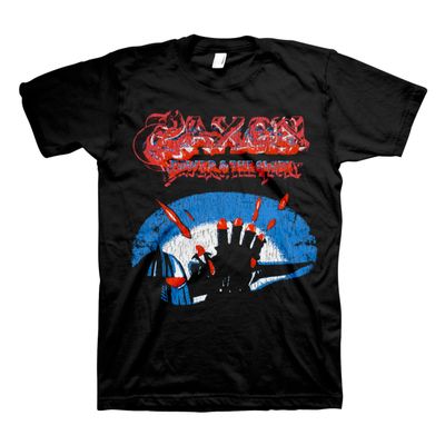 2Bhip Saxon Power & The Glory Vintage Style Heavy Metal Band Graphic Adult Short Sleeve T-Shirt - Black, X-Large