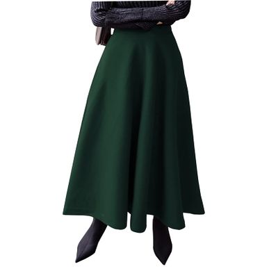 Womens Plaid Wool Long Skirt Vintage High Waist A-line Fall/Winter Midi Skirt Dark Green M