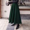 Womens Plaid Wool Long Skirt Vintage High Waist A-line Fall/Winter Midi Skirt Dark Green M view 3