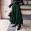 Womens Plaid Wool Long Skirt Vintage High Waist A-line Fall/Winter Midi Skirt Dark Green M view 4