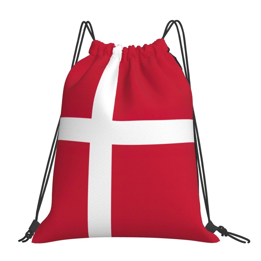 Danish Flag Print Drawstring Bags Gym Backpack, Sports Sack For Men Women, Travel Beach Swim Cinch Bag