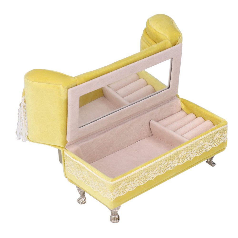 LUCKDANO Miniature Dollhouse Sofa Chair Jewelry Box, Cream Yellow Furniture for Jewelry Holding, Miniature Arts and Doll House Decoration (Chaise Longue(7.1 X 5.1 X 2.8in))