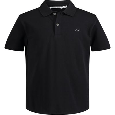 Calvin Klein Boys' Short Sleeve Micro Pique Solid Polo, Button Closure, Soft & Comfortable, Black, 10-12