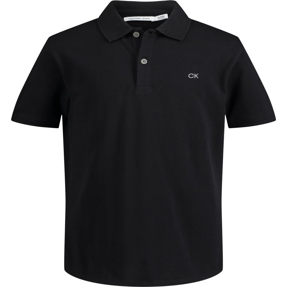 Calvin Klein Boys' Short Sleeve Micro Pique Solid Polo, Button Closure, Soft & Comfortable, Black, 10-12