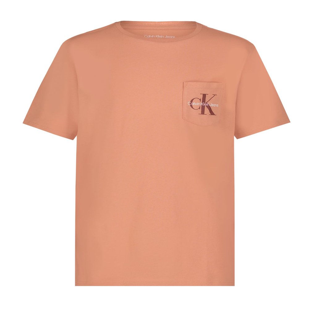 Calvin Klein Boys' Short Sleeve Pocket Logo Crew Neck T-Shirt, Soft, Comfortable, Relaxed Fit, Clay, 8